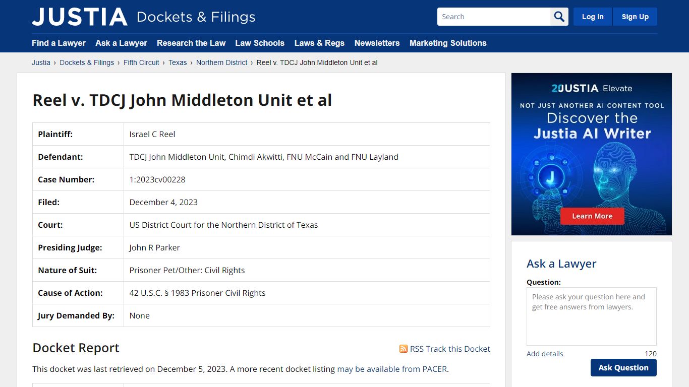 Reel v. TDCJ John Middleton Unit et al 1:2023cv00228 | US District ...