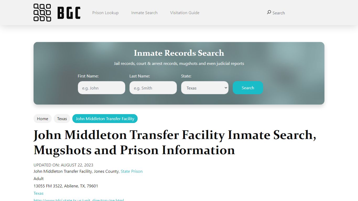 John Middleton Transfer Facility Inmate Search, Mugshots , Visitation ...